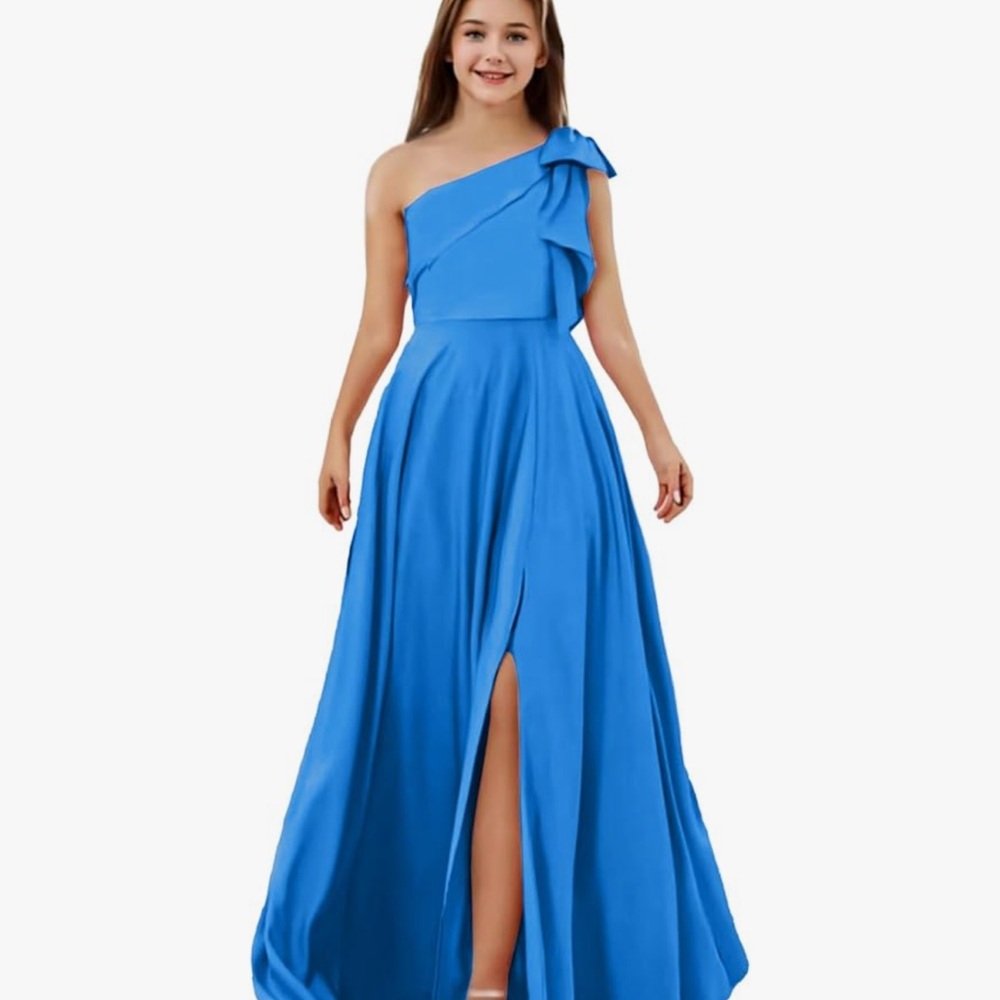 Elegant Blue One-Shoulder Kids Dress